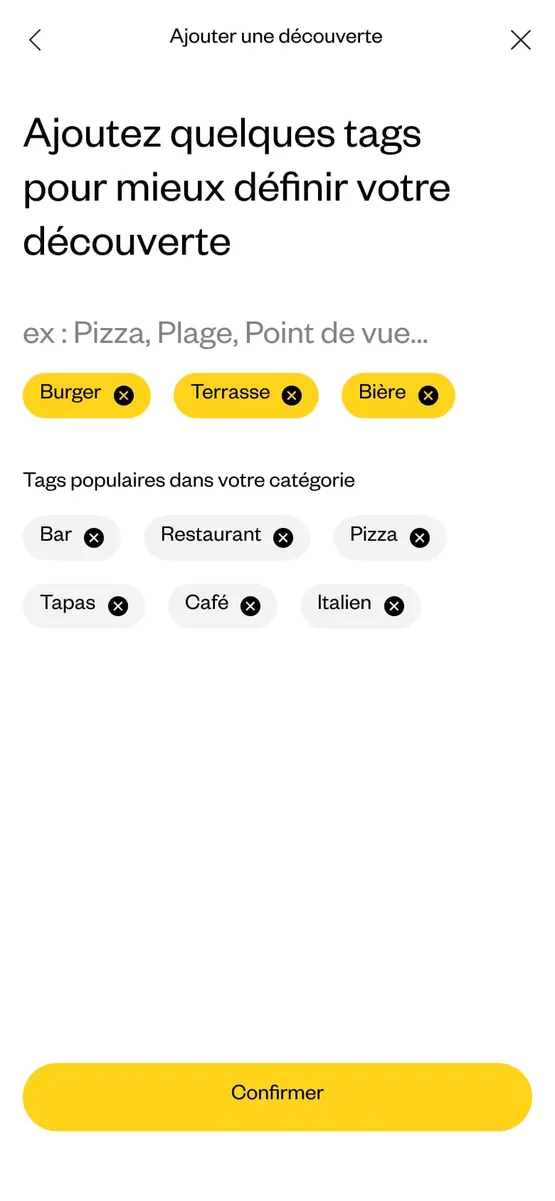 Ajouter une découverte : choix des tags