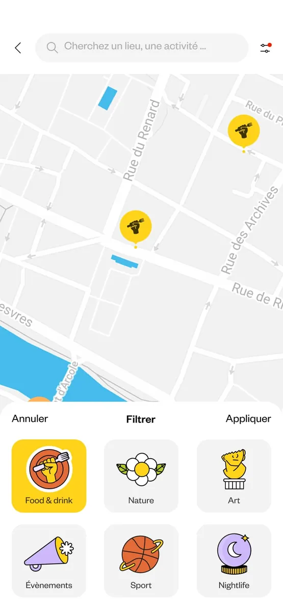 Carte : filtres par catégorie