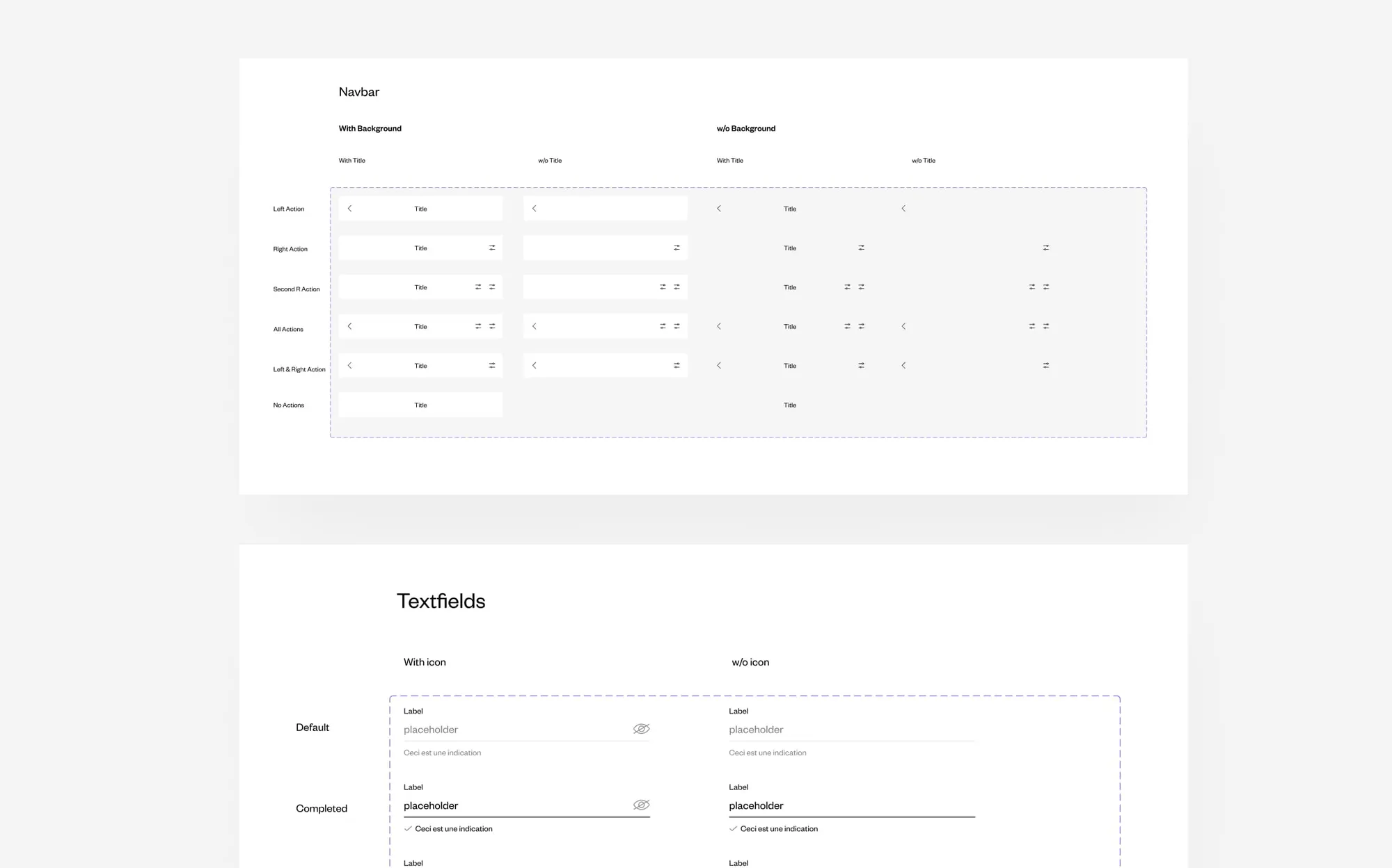 Composants du design system Discover : navbar et champs de texte